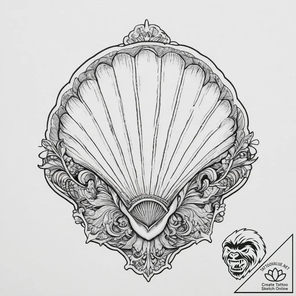 Shell, artistic tattoo sketch, clean lines, c... - tattoo sketch (№1754471643_0, 06.08.2025 09:14) — tattoovalue.net