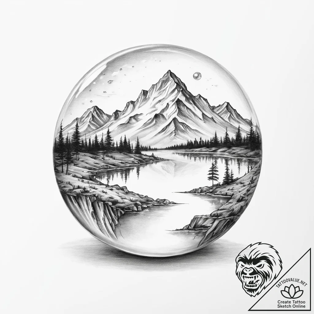 Tattoo design a crystal ball reflecting a mys... - tattoo sketch (№1754471841_0, 06.08.2025 09:17) — tattoovalue.net