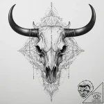 Bull skull, ink illustration for tattoo, on a… – tattoo sketch (№1754472248_0, 06.08.2025 09:24) — tattoovalue.net
