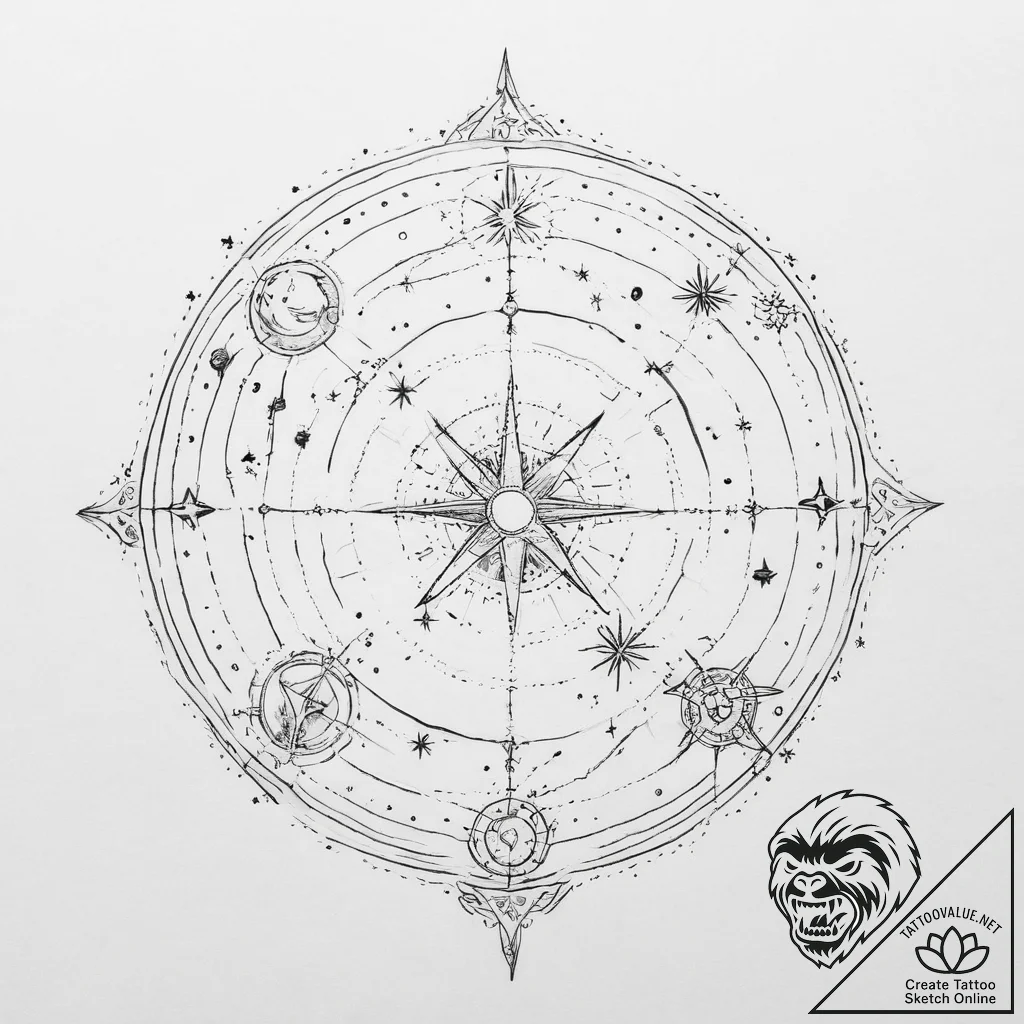 Tattoo design a celestial map with a path hig... - tattoo sketch (№1754472450_0, 06.08.2025 09:27) — tattoovalue.net
