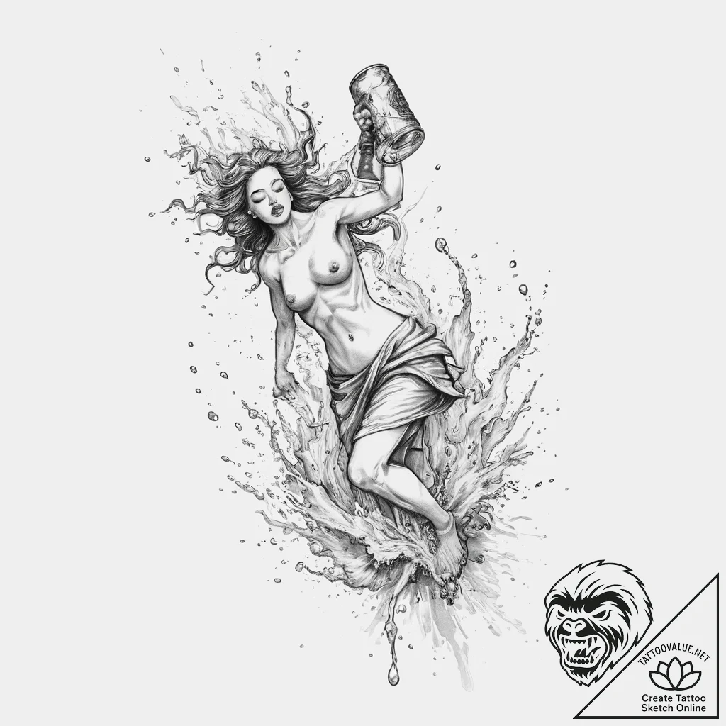 Tattoo sketch aquarius's water-bearer comical... - tattoo sketch (№1754472852_0, 06.08.2025 09:34) — tattoovalue.net