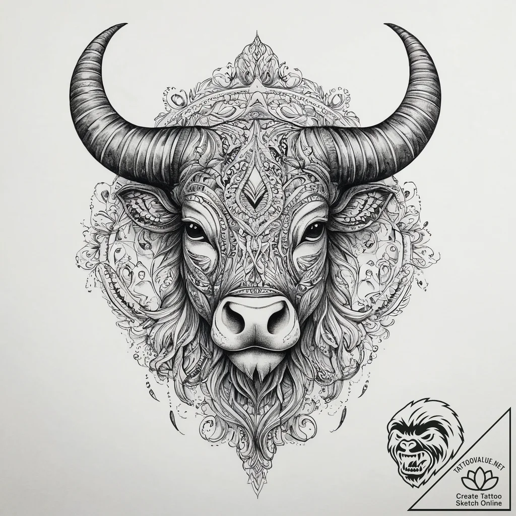 Minotaur, concept art for tattoo, vibrant col... - tattoo sketch (№1754473051_0, 06.08.2025 09:37) — tattoovalue.net