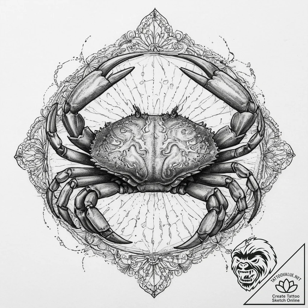 Tattoo design a realistic cancer crab, intric... - tattoo sketch (№1754473453_0, 06.08.2025 09:44) — tattoovalue.net