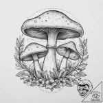 Mushrooms, tattoo line art, soft whip shading… – tattoo sketch (№1754473655_0, 06.08.2025 09:47) — tattoovalue.net
