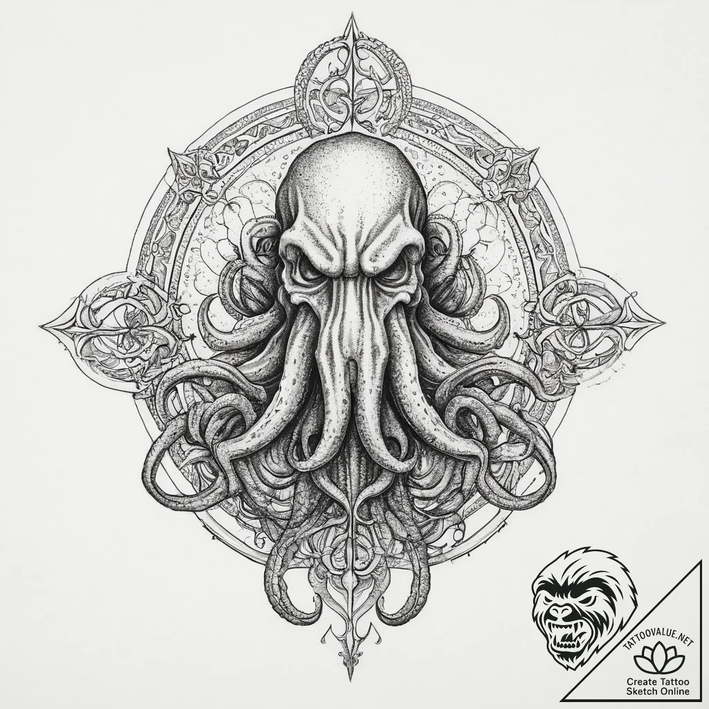 Cthulhu, artistic tattoo sketch, sketch tatto... - tattoo sketch (№1754475260_0, 06.08.2025 10:14) — tattoovalue.net