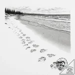 A shot of a deserted beach with footprints le… – tattoo sketch (№1754475852_0, 06.08.2025 10:24) — tattoovalue.net