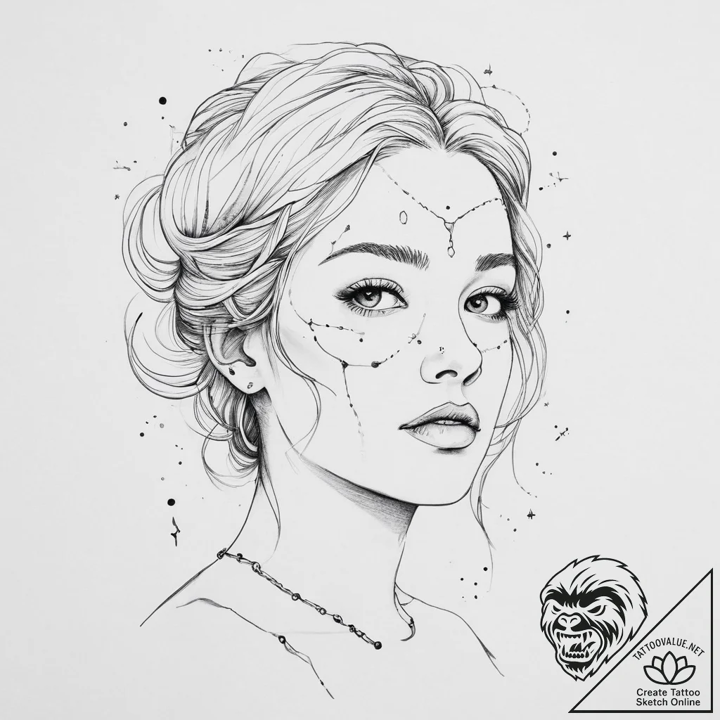Tattoo sketch a subtle outline of a woman's f... - tattoo sketch (№1754476860_0, 06.08.2025 10:41) — tattoovalue.net