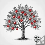 Apple tree, ink illustration for tattoo, on a… – tattoo sketch (№1754478477_0, 06.08.2025 11:07) — tattoovalue.net