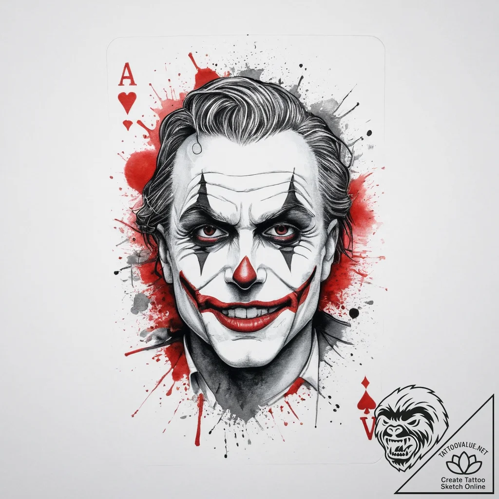 The joker's playing card, tattoo drawing outl... - tattoo sketch (№1754478677_0, 06.08.2025 11:11) — tattoovalue.net
