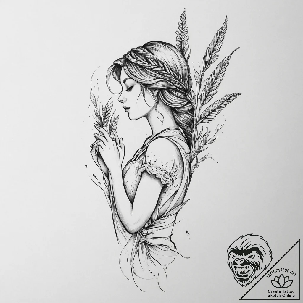 Tattoo design a graceful virgo maiden silhoue... - tattoo sketch (№1754479686_0, 06.08.2025 11:28) — tattoovalue.net