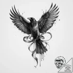 A raven unravelling into a ribbon of ink, ink… – tattoo sketch (№1754480690_0, 06.08.2025 11:44) — tattoovalue.net