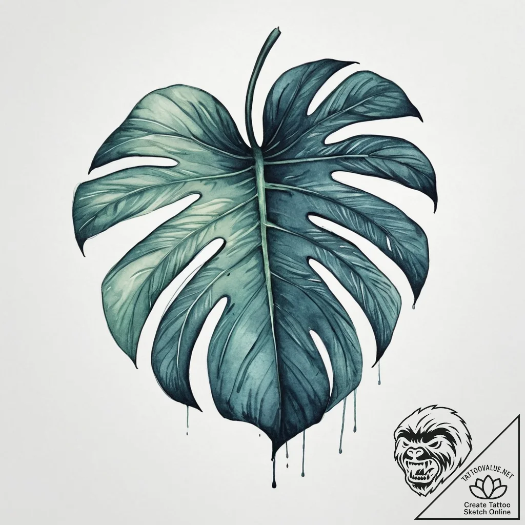 A monstera leaf, ink illustration for tattoo,... - tattoo sketch (№1754480890_0, 06.08.2025 11:48) — tattoovalue.net