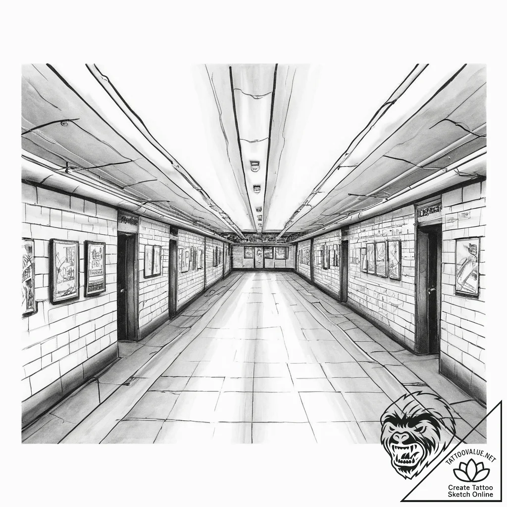 The eerie, quiet atmosphere of a deserted sub... - tattoo sketch (№1754481094_0, 06.08.2025 11:51) — tattoovalue.net