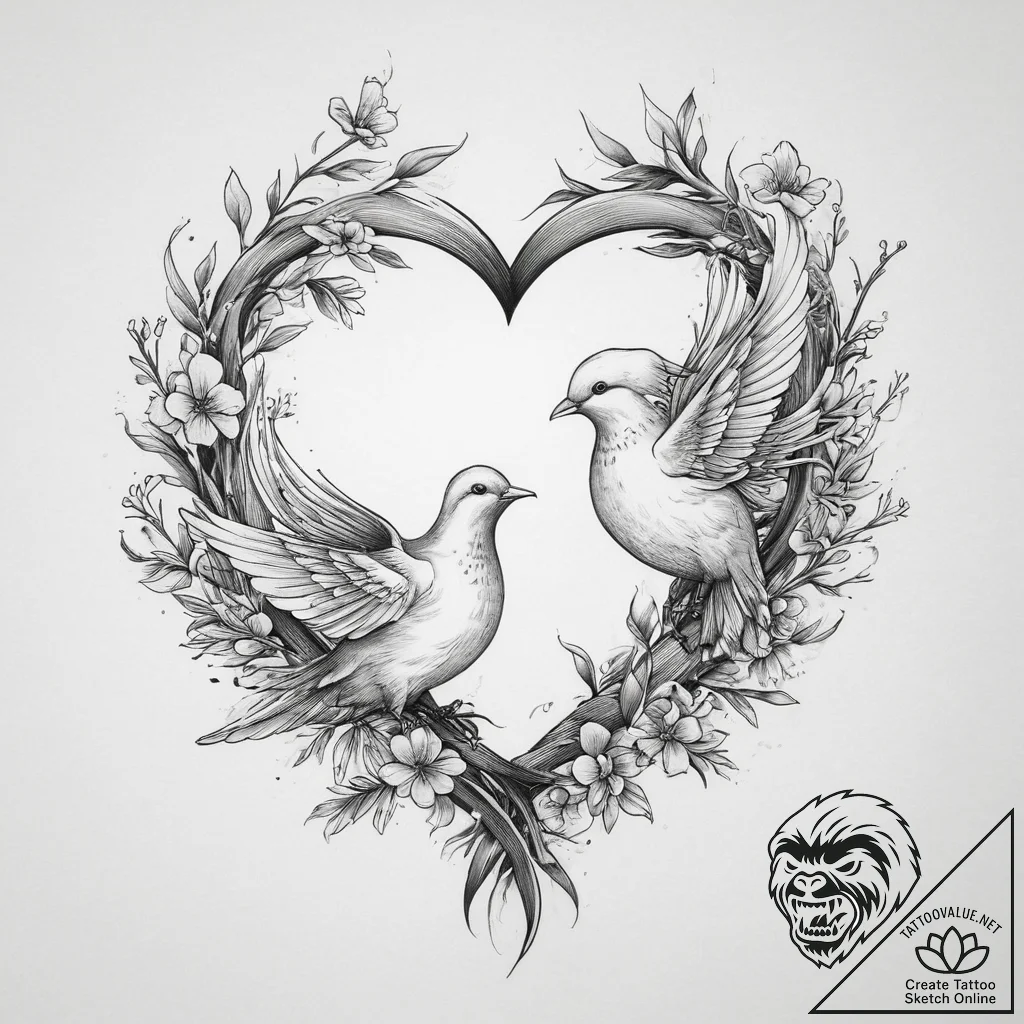 Tattoo sketch a pair of doves with intertwine... - tattoo sketch (№1754481511_0, 06.08.2025 11:58) — tattoovalue.net
