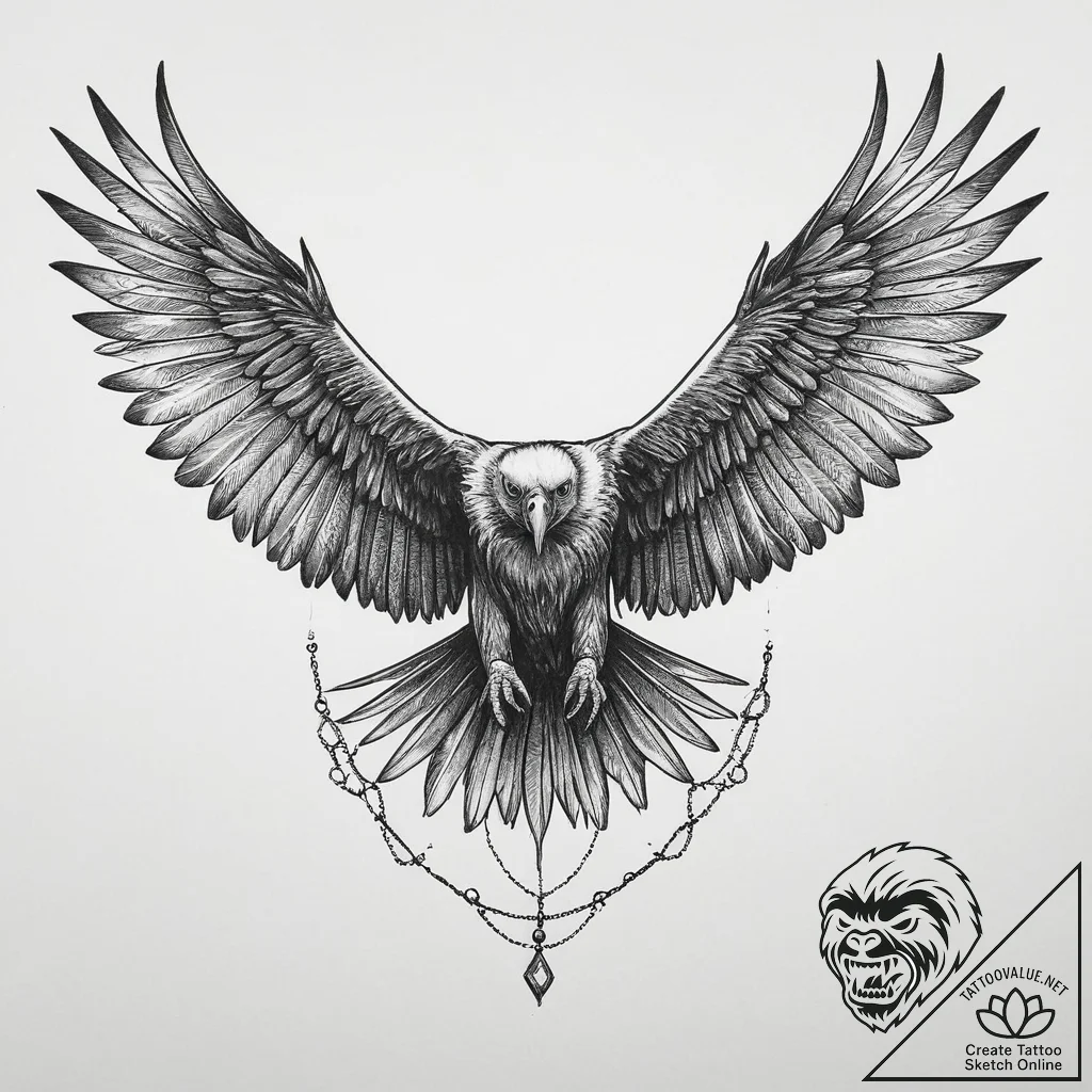 Vulture, ink illustration for tattoo, linewor... - tattoo sketch (№1754481925_0, 06.08.2025 12:05) — tattoovalue.net