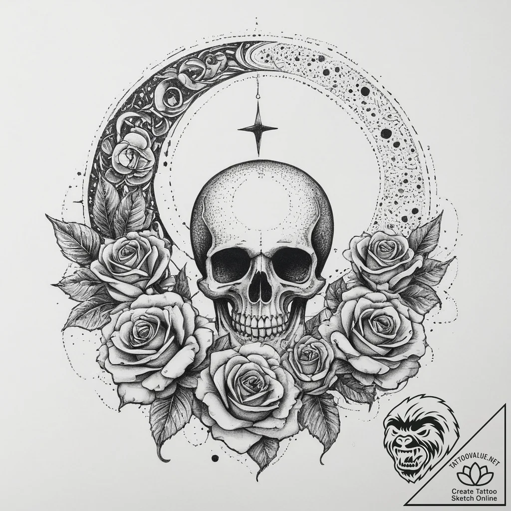 Moon, artistic tattoo sketch, muted color pal... - tattoo sketch (№1754482334_0, 06.08.2025 12:12) — tattoovalue.net