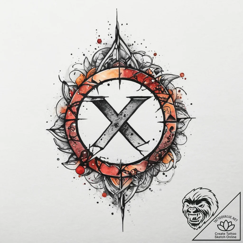120. tattoo sketch: watercolor "oud" rune in... - tattoo sketch (№1754484783_0, 06.08.2025 12:53) — tattoovalue.net