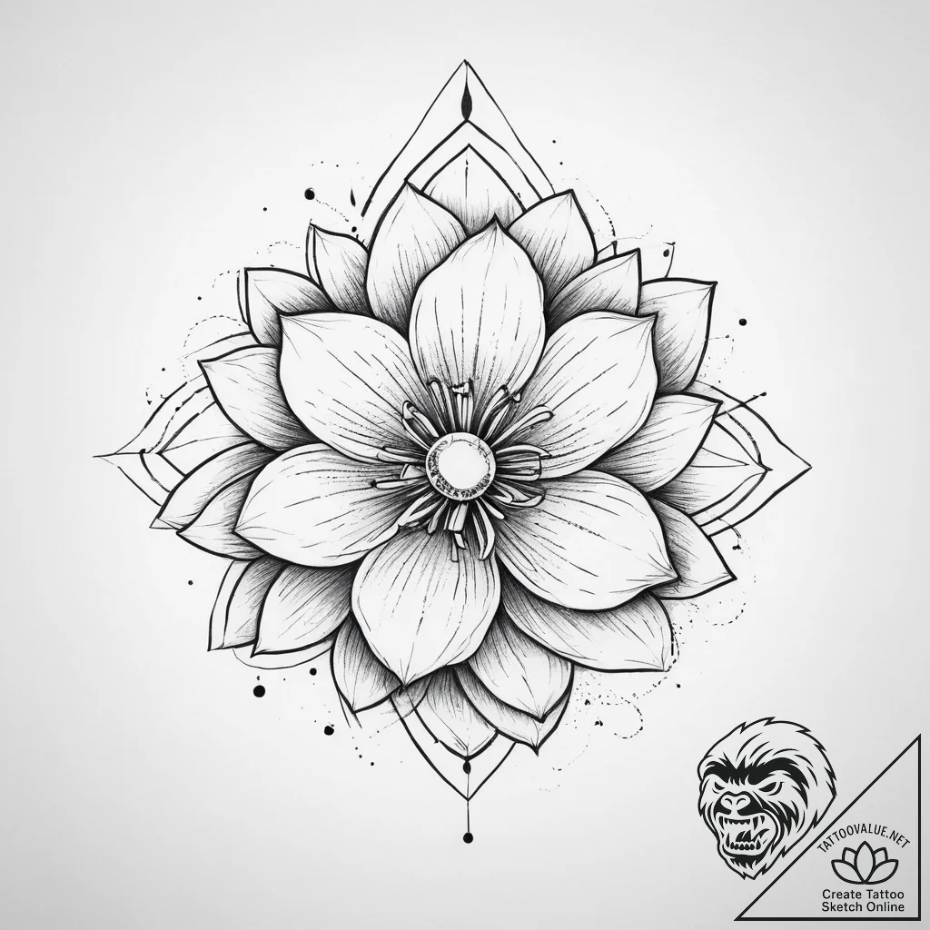 Tattoo design a minimalist geometric flower.,... - tattoo sketch (№1754485188_0, 06.08.2025 12:59) — tattoovalue.net