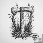 Tattoo sketch a warrior’s axe embedded in a t… – tattoo sketch (№1754486613_0, 06.08.2025 13:23) — tattoovalue.net