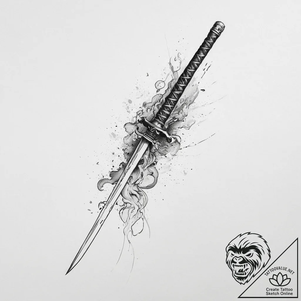 Tattoo sketch a katana or samurai sword pierc... - tattoo sketch (№1754486818_0, 06.08.2025 13:26) — tattoovalue.net