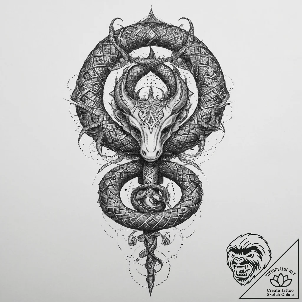 Tattoo sketch: a coiled serpent, a symbol of... - tattoo sketch (№1754487225_0, 06.08.2025 13:33) — tattoovalue.net