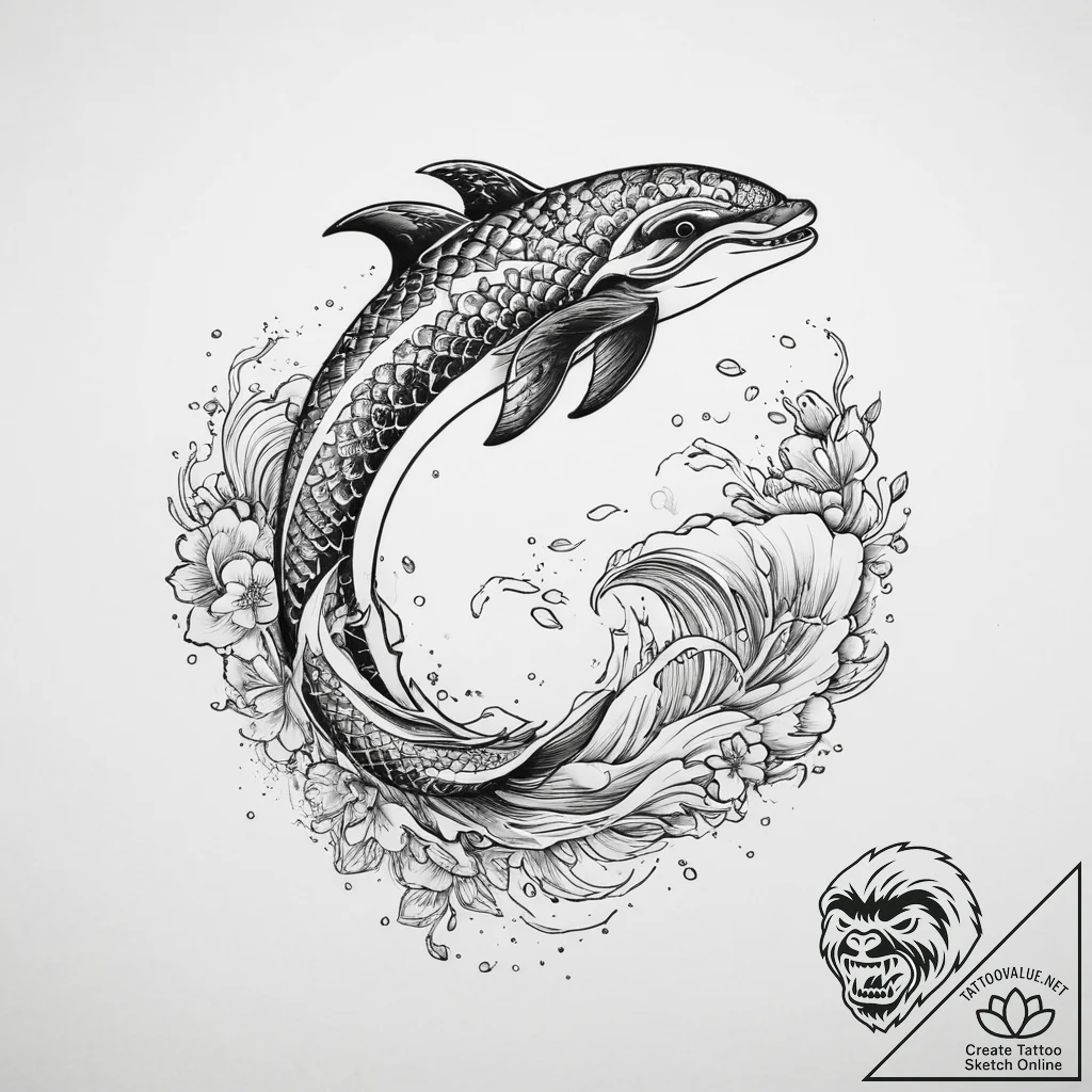 Killer whale, ink illustration for tattoo, bo... - tattoo sketch (№1754487431_0, 06.08.2025 13:37) — tattoovalue.net