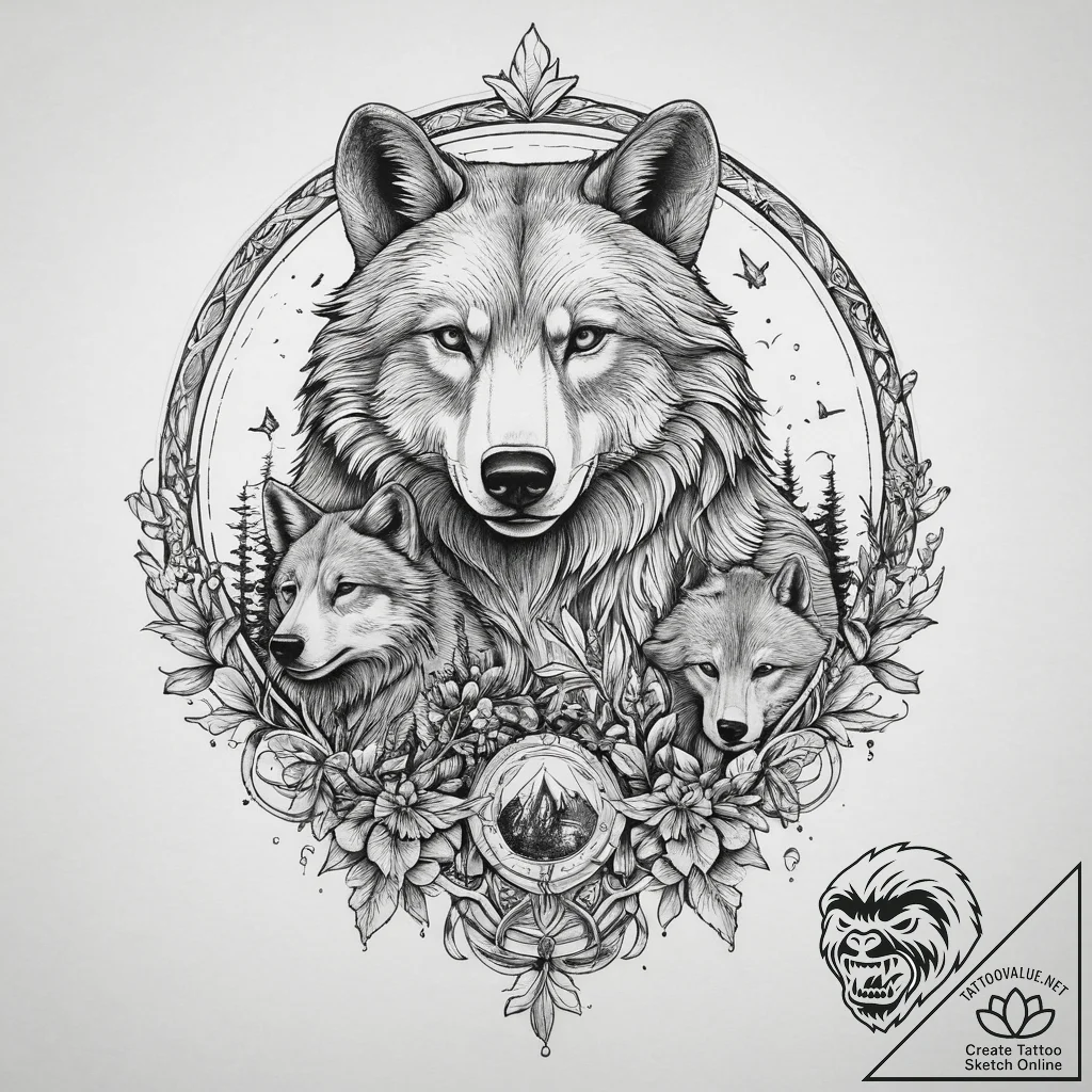 Tattoo design a family of animals (e.g., bear... - tattoo sketch (№1754488455_0, 06.08.2025 13:54) — tattoovalue.net