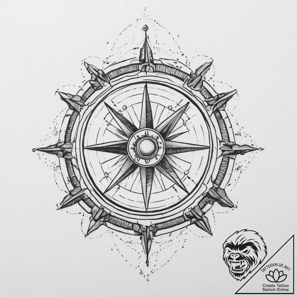 Tattoo sketch a heavy ship's wheel, symbolizi... - tattoo sketch (№1754488660_0, 06.08.2025 13:57) — tattoovalue.net