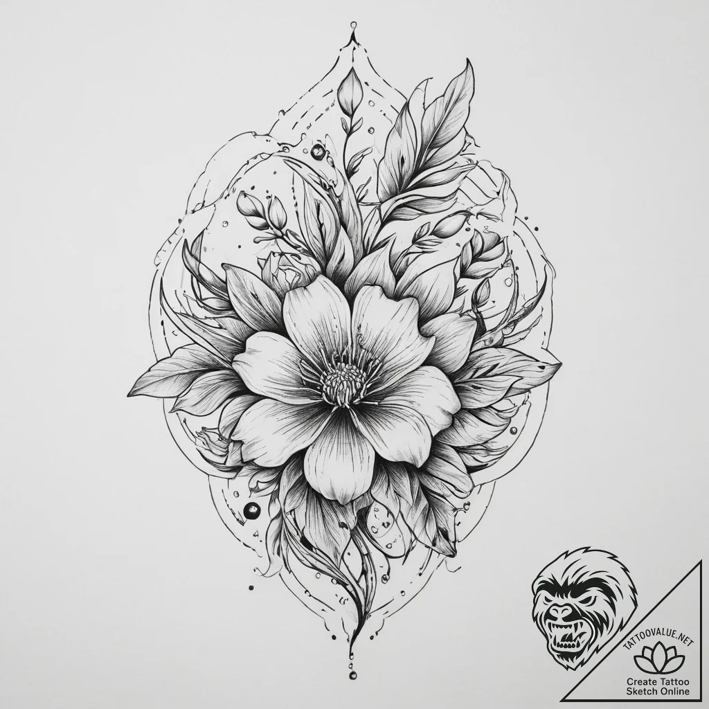 Tattoo design a delicate flower with roots in... - tattoo sketch (№1754489076_0, 06.08.2025 14:04) — tattoovalue.net