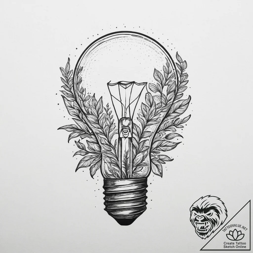 Lightbulb with a plant growing inside, tattoo... - tattoo sketch (№1754489490_0, 06.08.2025 14:11) — tattoovalue.net