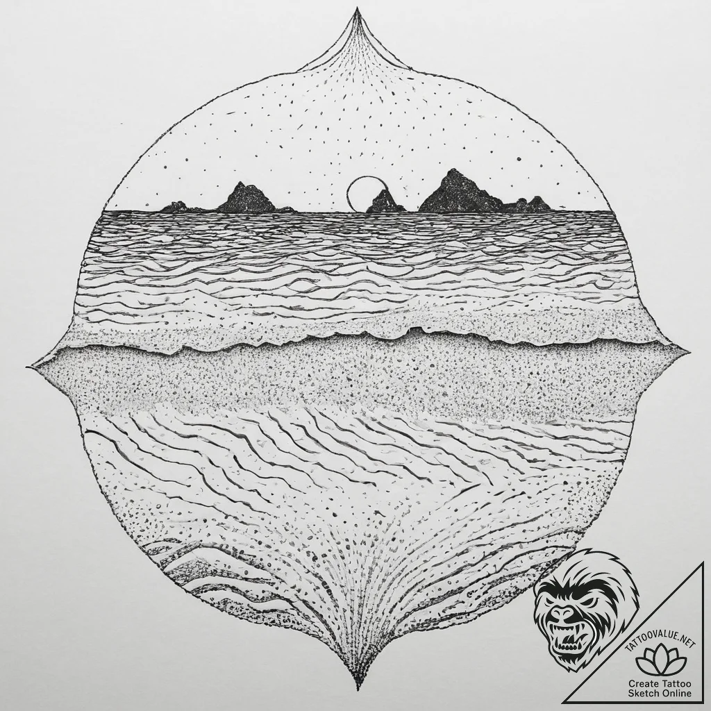 The pattern of sand ripples on a beach., tatt... - tattoo sketch (№1754489901_0, 06.08.2025 14:18) — tattoovalue.net