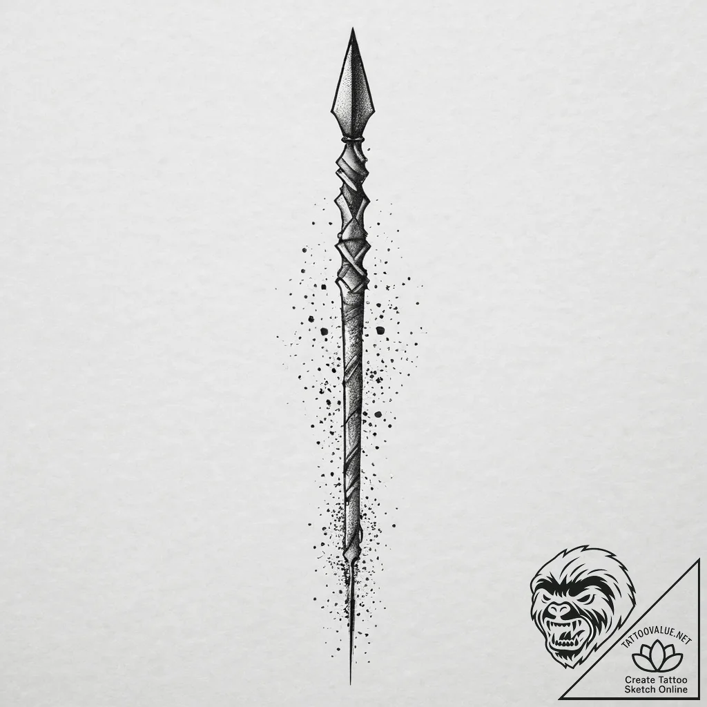Spear, concept art for tattoo, on a clean whi... - tattoo sketch (№1754492143_0, 06.08.2025 14:55) — tattoovalue.net