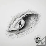 A surfer riding a massive, curling wave., tat… – tattoo sketch (№1754492759_0, 06.08.2025 15:05) — tattoovalue.net