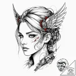 Cyberpunk valkyrie, ink illustration for tatt… – tattoo sketch (№1754493170_0, 06.08.2025 15:12) — tattoovalue.net
