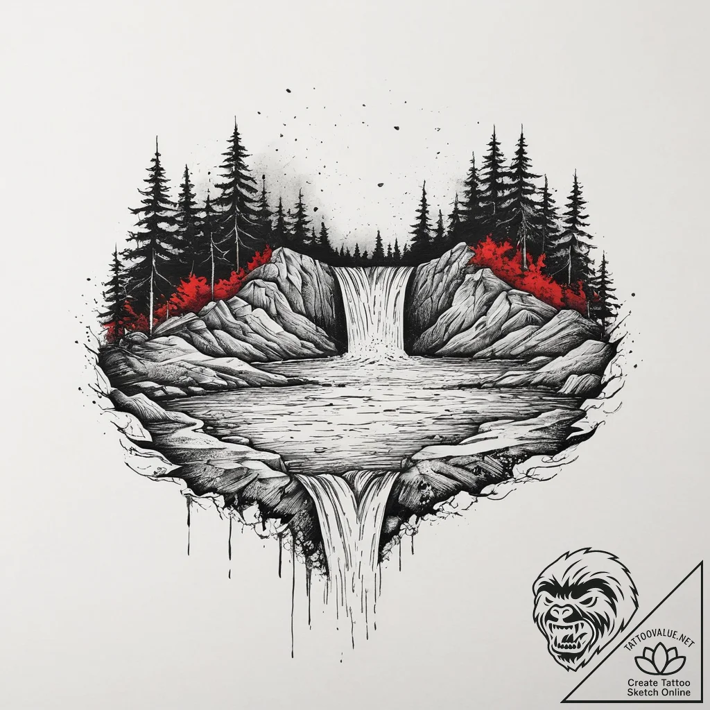 Tattoo sketch a flowing river that transforms... - tattoo sketch (№1754494222_0, 06.08.2025 15:30) — tattoovalue.net