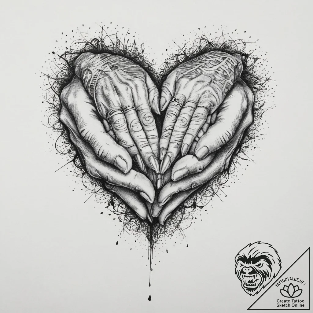 Tattoo design a heart made of two hands holdi... - tattoo sketch (№1754496055_0, 06.08.2025 16:00) — tattoovalue.net