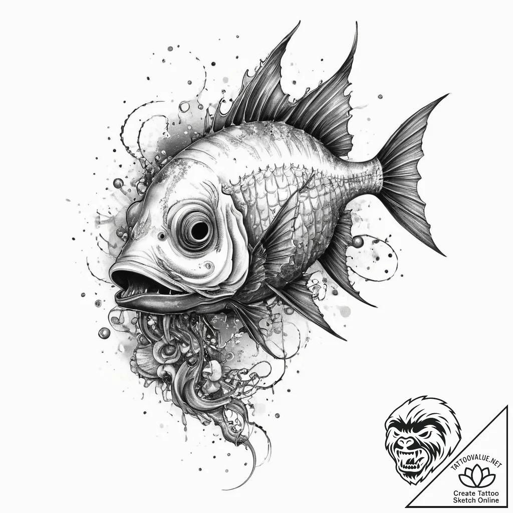 Deep-sea anglerfish, tattoo sketch design, tr... - tattoo sketch (№1754497274_0, 06.08.2025 16:21) — tattoovalue.net