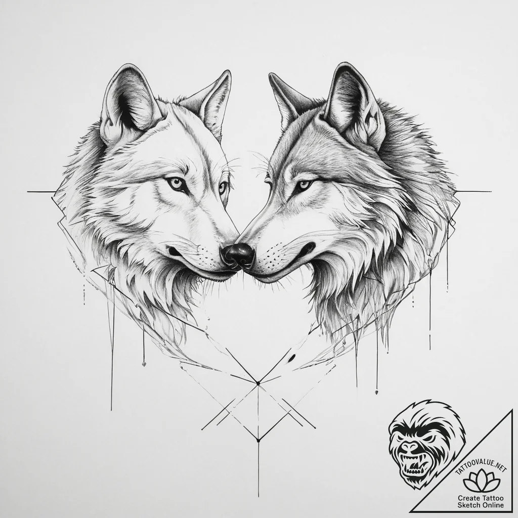 Tattoo sketch a wolf head (male) and a wolfes... - tattoo sketch (№1754497475_0, 06.08.2025 16:24) — tattoovalue.net