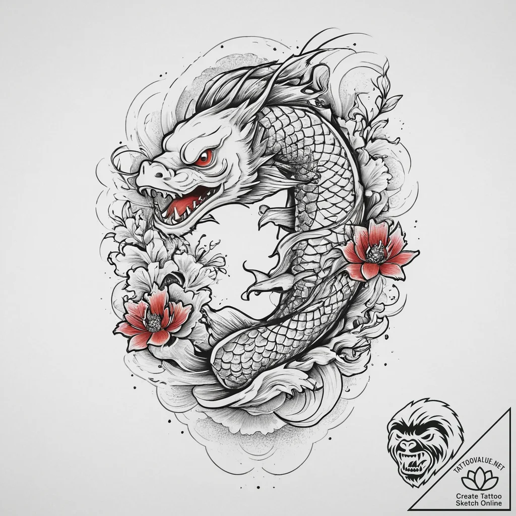 Piranha, tattoo line art, on a clean white pa... - tattoo sketch (№1754497900_0, 06.08.2025 16:31) — tattoovalue.net