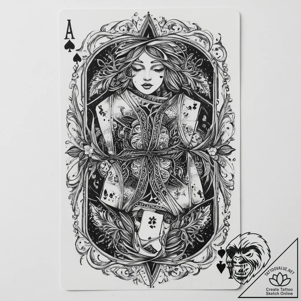 A person performing a magic trick with a deck... - tattoo sketch (№1754498311_0, 06.08.2025 16:38) — tattoovalue.net