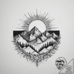 Tattoo sketch a sun rising over a mountain ra… – tattoo sketch (№1754498515_0, 06.08.2025 16:41) — tattoovalue.net