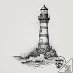 A solitary lighthouse being battered by storm… – tattoo sketch (№1754498739_0, 06.08.2025 16:45) — tattoovalue.net