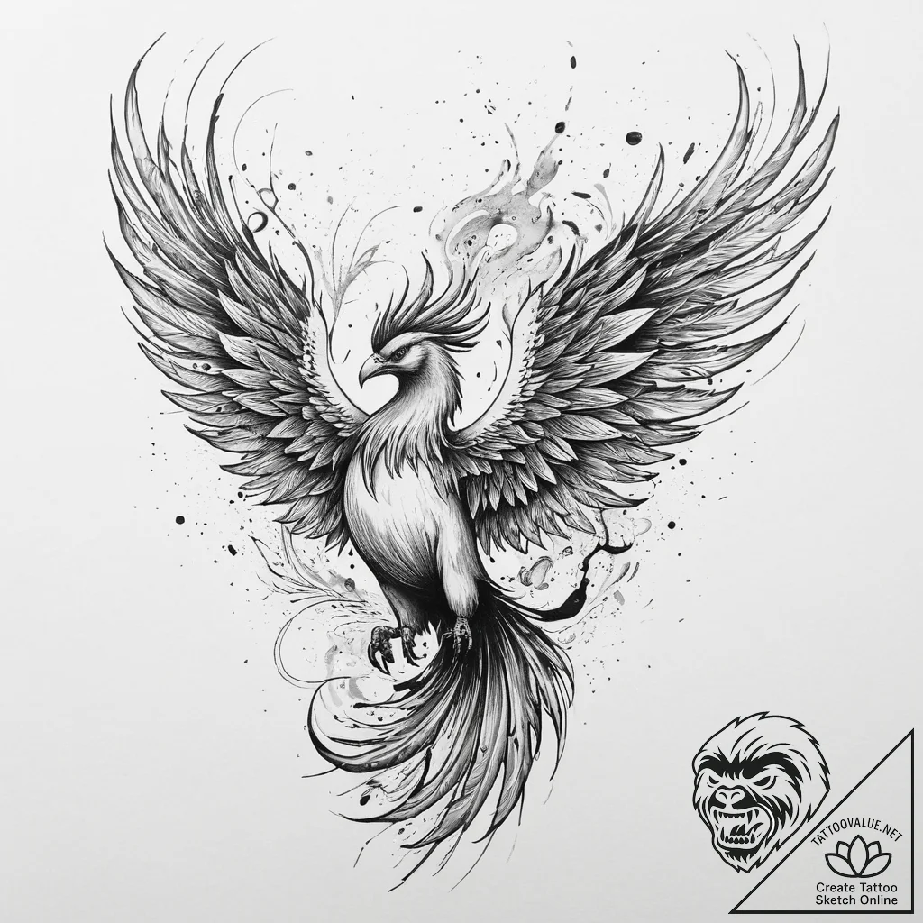 Tattoo sketch: a phoenix rising from flames,... - tattoo sketch (№1754498942_0, 06.08.2025 16:49) — tattoovalue.net