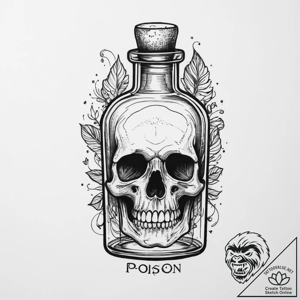 An apothecary bottle labeled "poison", ink il... - tattoo sketch (№1754499750_0, 06.08.2025 17:02) — tattoovalue.net