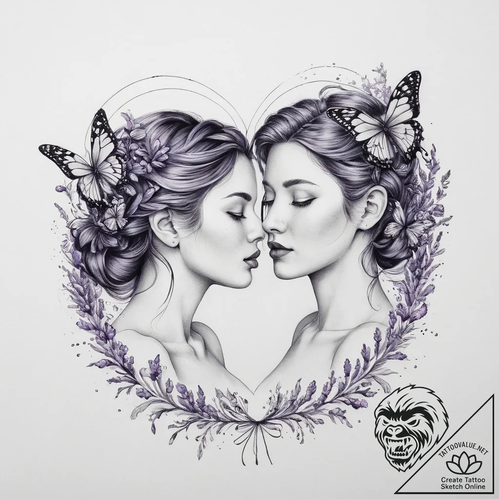 Tattoo sketch gemini twins surrounded by flow... - tattoo sketch (№1754500567_0, 06.08.2025 17:16) — tattoovalue.net