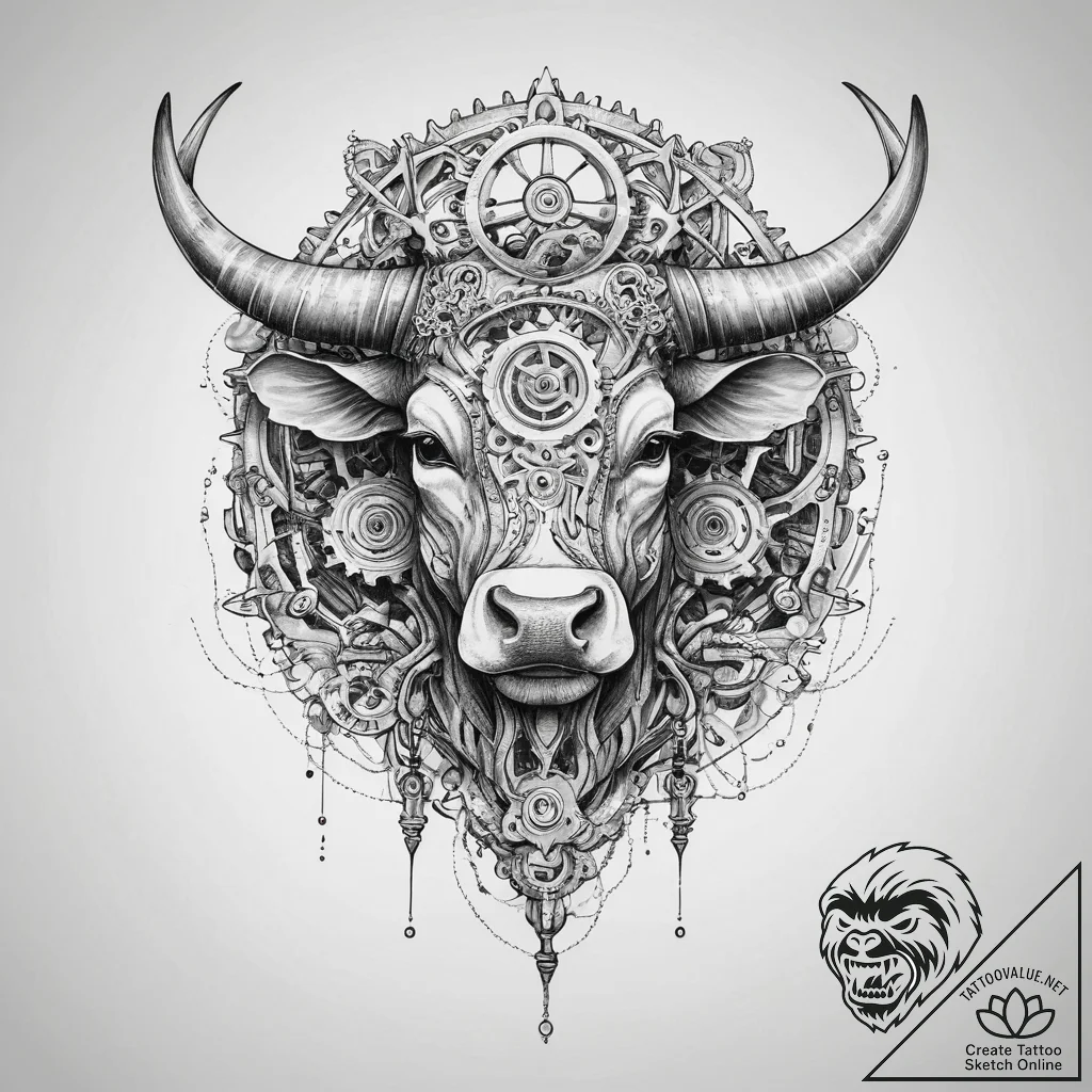 Tattoo design a taurus bull's body made of in... - tattoo sketch (№1754500774_0, 06.08.2025 17:19) — tattoovalue.net