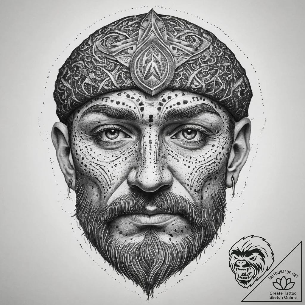 Tattoo design: a portrait of svarog, his face... - tattoo sketch (№1754502010_0, 06.08.2025 17:40) — tattoovalue.net