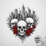 Tattoo design a retro pixelated cityscape wit… – tattoo sketch (№1754503230_0, 06.08.2025 18:00) — tattoovalue.net