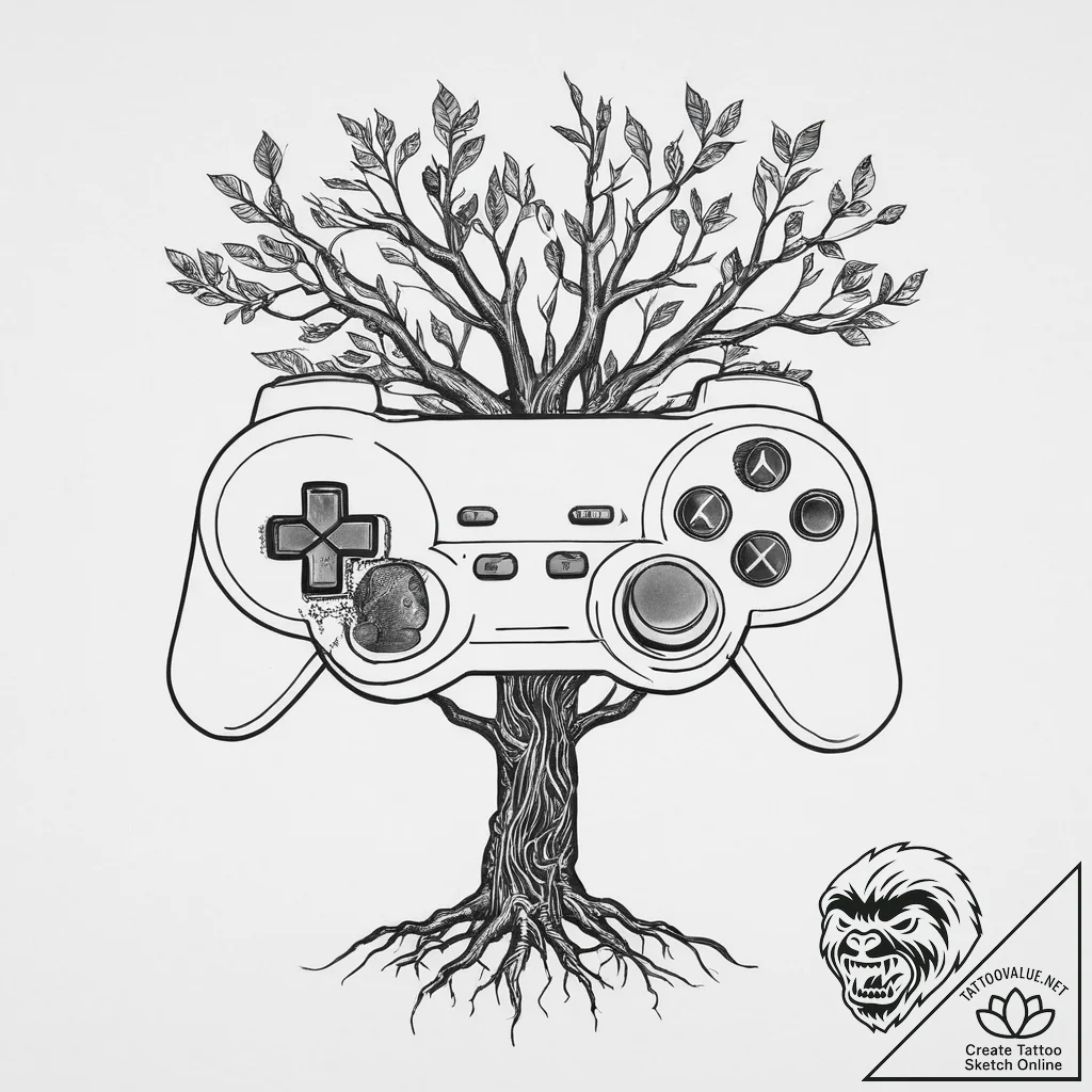 Tattoo sketch a classic console controller wi... - tattoo sketch (№1754503434_0, 06.08.2025 18:03) — tattoovalue.net