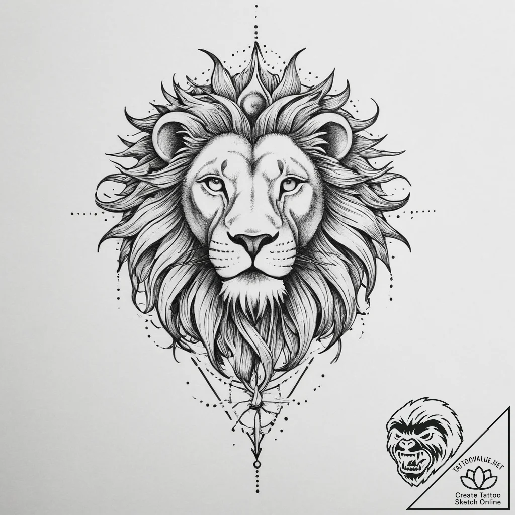 Tattoo sketch a leo lion with the sun's glyph... - tattoo sketch (№1754504253_0, 06.08.2025 18:17) — tattoovalue.net